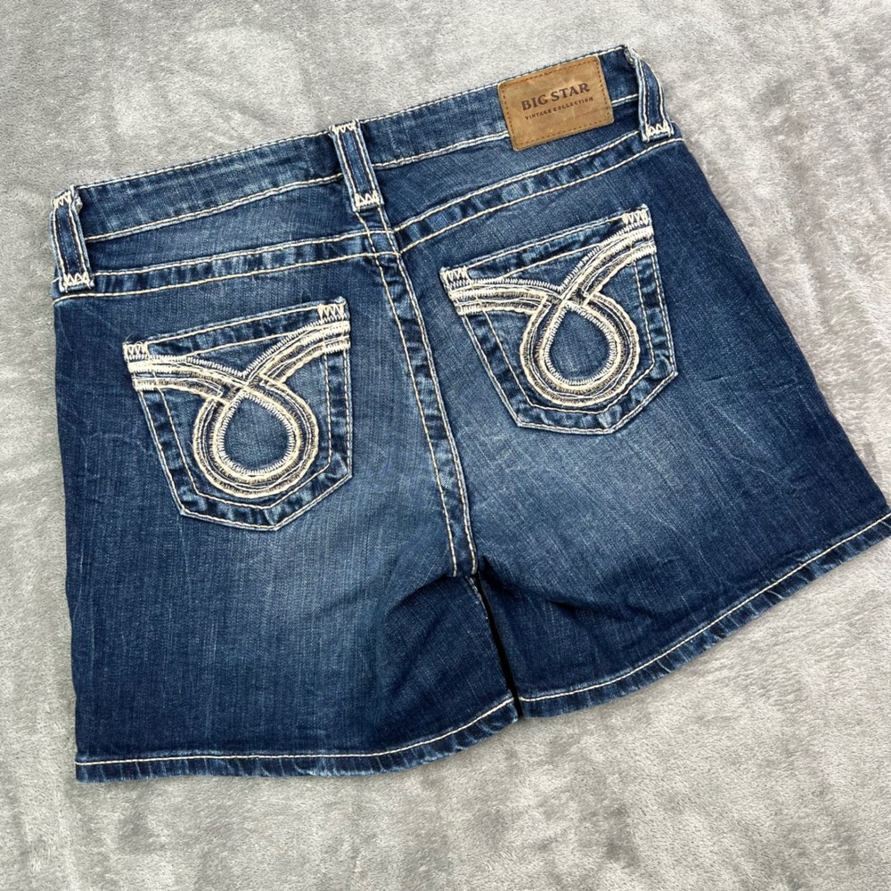 Big Star Maddie Shorts Womens 26 Dark Wash Blue Denim Stretch Thick Stitch Boho